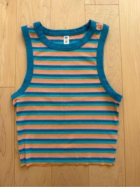 bp Racerback Teal & Peach Striped Tank Top